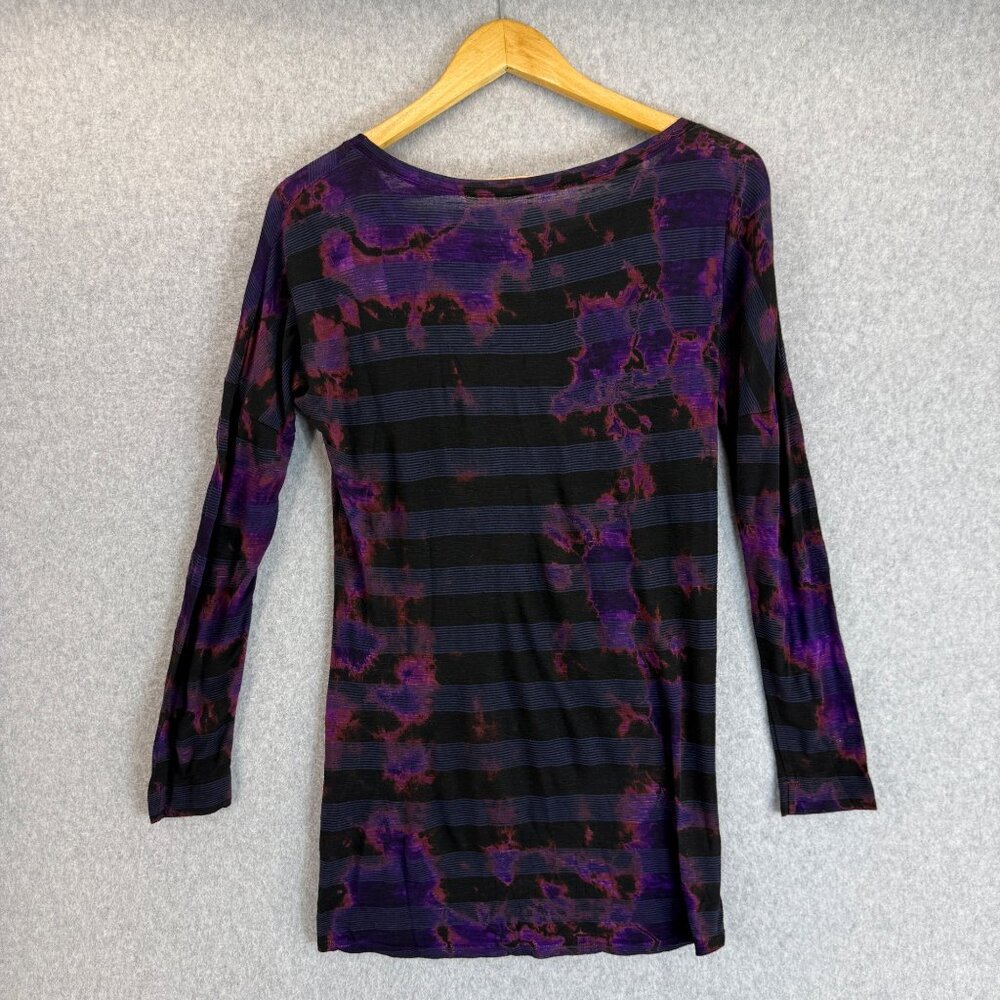 Ecco Clothing Womens Black Purple Tie Dye Layered‎ Blouse Shirt Long Sleeve XS - Picture 6 of 11